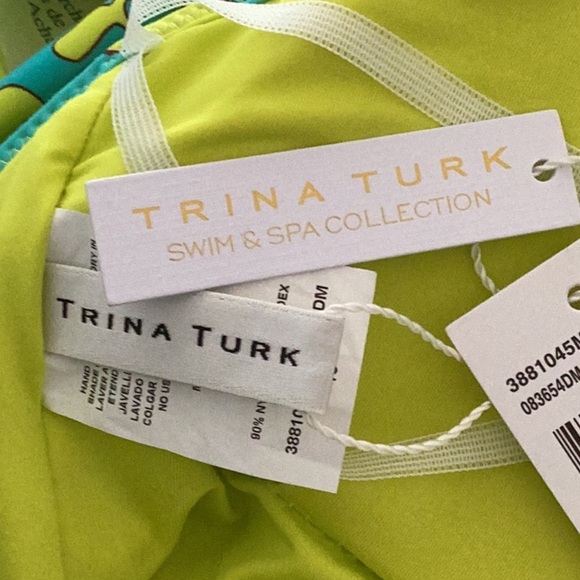 TRINA TURK NWT WOMENS TRELLIS ONE PIECE SWIM SUIT LIME GREEN TWIST FRONT SIZE 10 - Picture 7 of 8